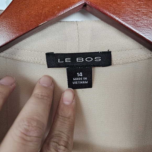 Le Bos Tan Sheer Open Face Long Formal Cardigan Satin Trim Plus Size 14 - Picture 5 of 6
